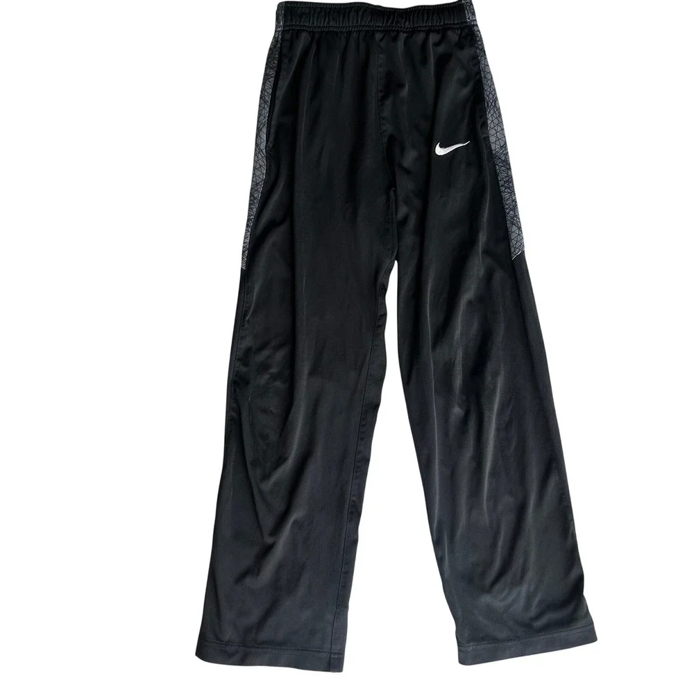Nike Dri-FIT Athletic Sweatpants Grey Side Panel Graphic Black Boys XL 34in
